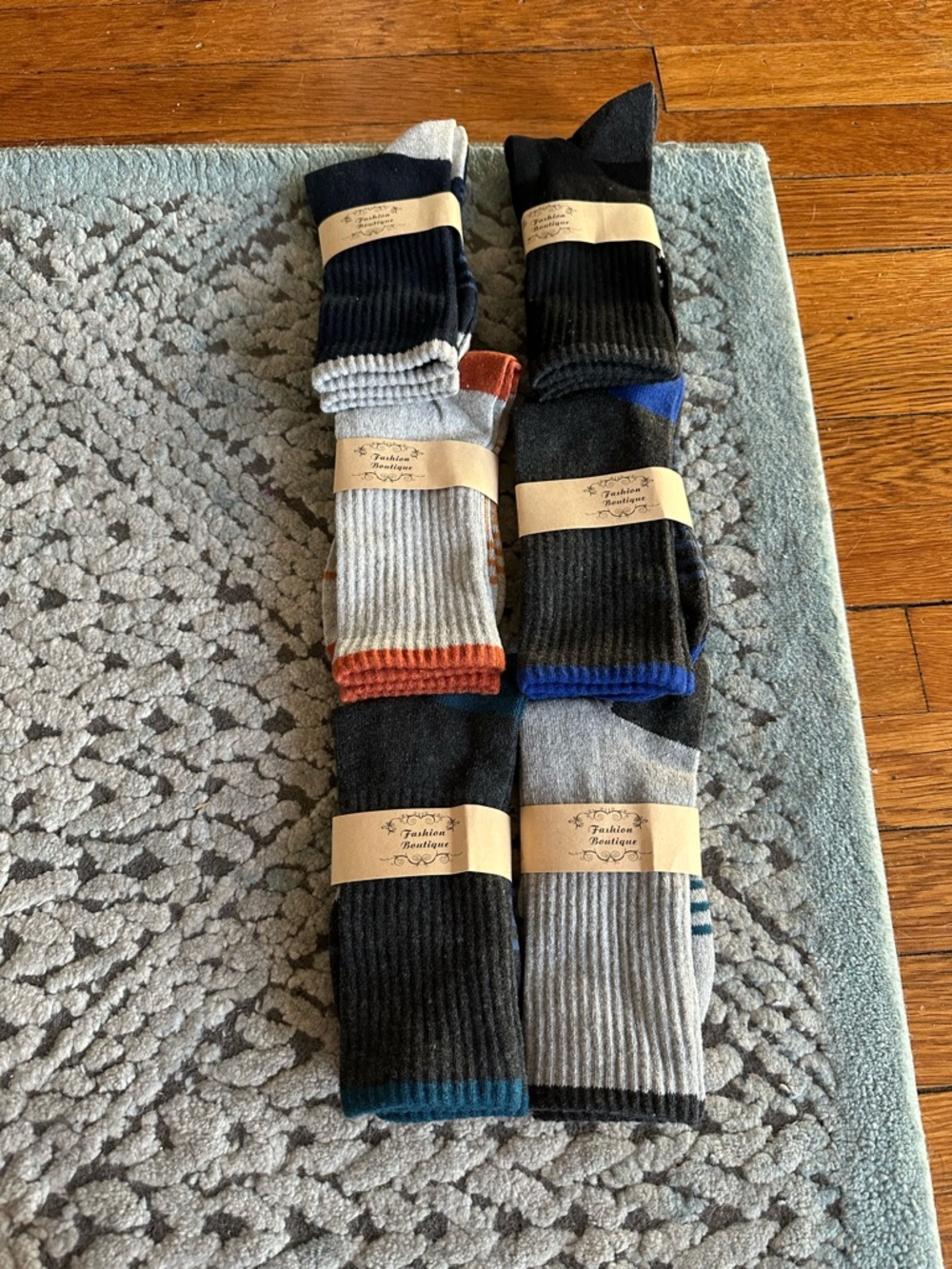 Ribbed Crew Sock Set in Black, Gray, Blue & Brown -